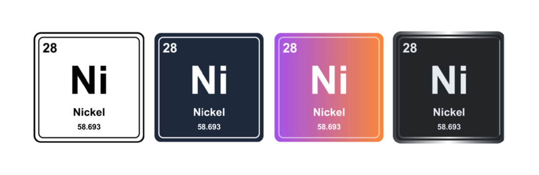 Nickel Ni 28 Periodic Table Element Tile. Vector Illustration, Minimalist Design, Isolated on Background, UI Icon Style, Modern Chemistry Graphics.
