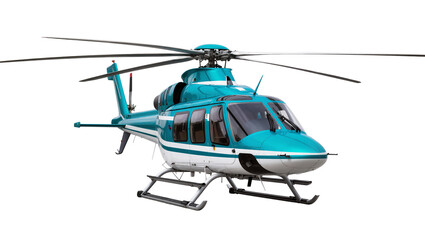 Fototapeta premium Teal and white modern passenger helicopter, isolated on transparent background