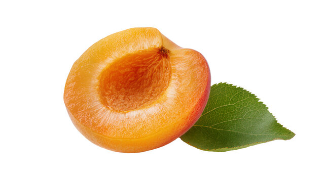 Sweet orange apricot half green leaf, isolated on transparent background