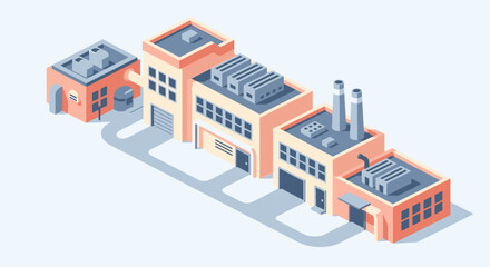Obraz premium Isometric Factory Buildings Industrial Complex Modern Architecture.