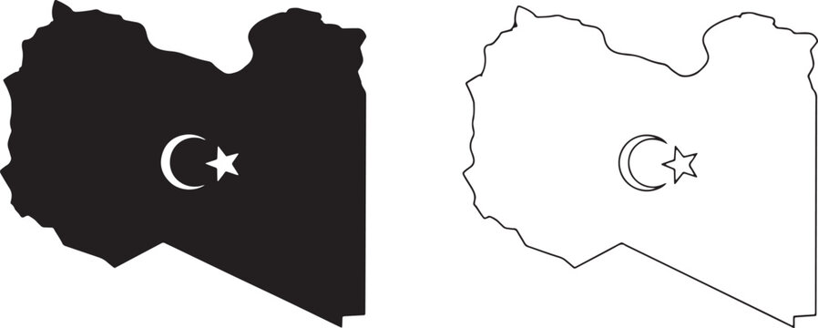 Libya country map outline and silhouette with flag symbol  illustration