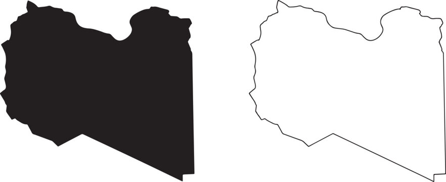 Libya map outline and filled silhouette vector illustration side by side