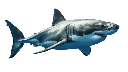 Fototapeta premium Powerful grey Great White Shark swimming, isolated on transparent background