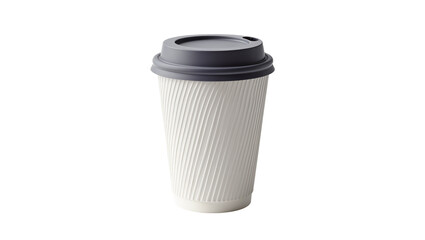 White ribbed paper coffee cup dark gray lid, isolated on transparent background © Irina