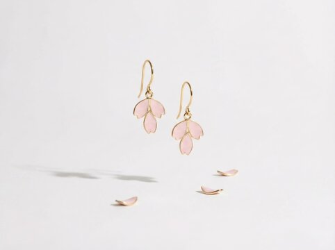 Minimalist Jewelry Shot of Sakura Petal Earrings in Floating Composition