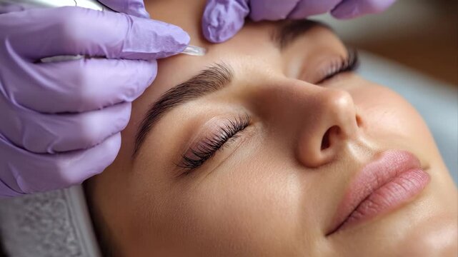 Microblading process at a beauty salon in the city during daytime hours