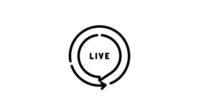 Blackandwhite live broadcasting symbol with circular arrow. Suitable for designing websites, social media posts, and promotional materials.
