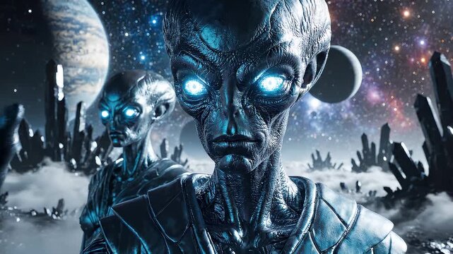 group of aliens close-up, alien creature. space dwellers. space aliens