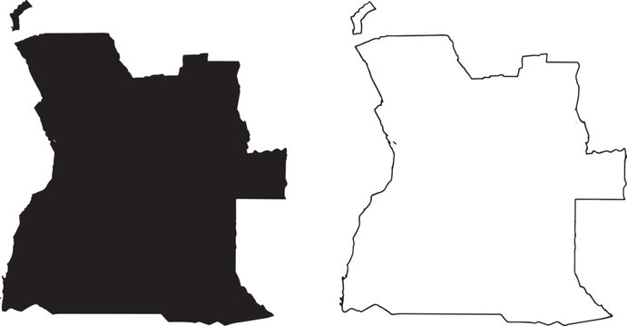 Angola map outline and filled silhouette vector illustration  Africa country borders