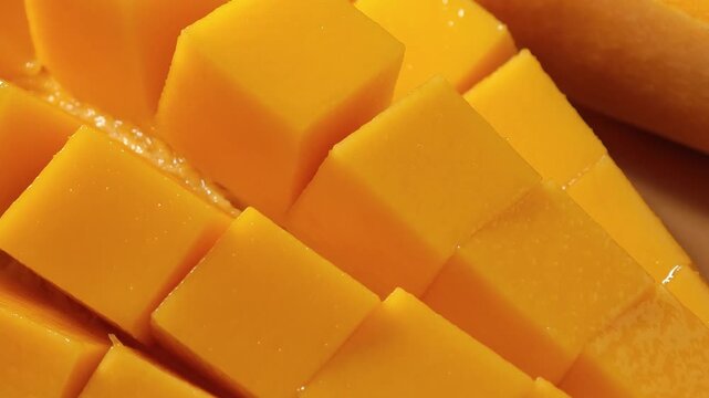Close-up video of a slice ripe mango