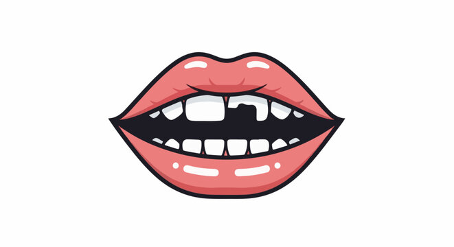 Close-up of open lips showing missing front teeth, with detailed shading