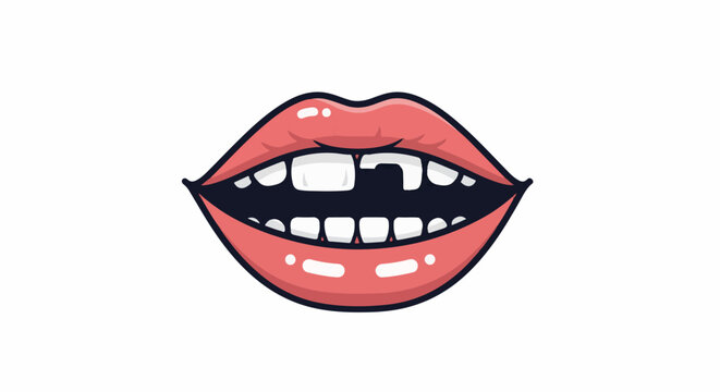 Open pink lips with a missing tooth and visible white teeth