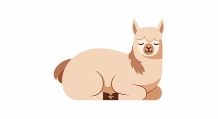 Naklejka premium A simplified, adorable illustration of a light brown llama lying down peacefully on a white background