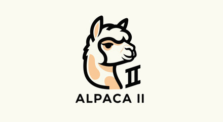 Naklejka premium Stylized alpaca head and roman numeral II, with text