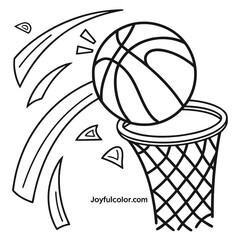 Basketball soaring into net during exciting game vibrant motion lines capture athleticism and winning spirit joyfultocolor.com © Monira