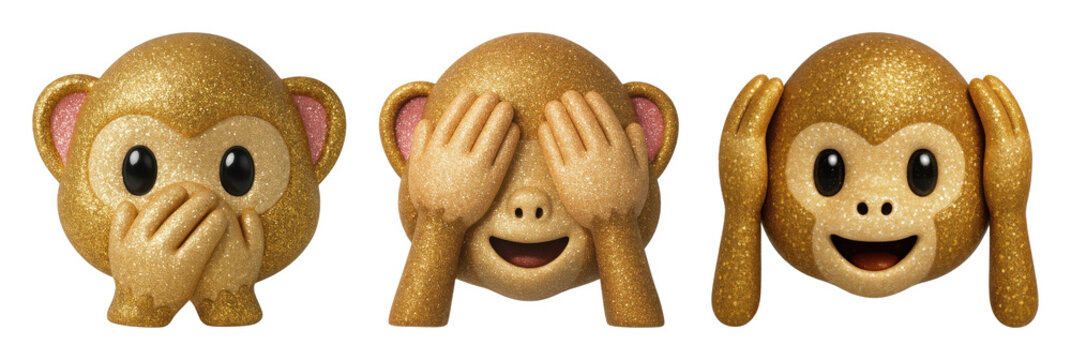 PNG Glittery monkey emojis trio on transparent background