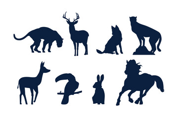 Naklejka premium Collection of animal silhouettes on white background