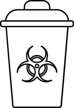 856 biohazard container sharps bin with lid closure detailed line art vector illustration on transparent background