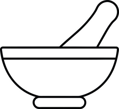 846 mortar and pestle bowl with grinding tool detailed line art vector illustration on transparent background
