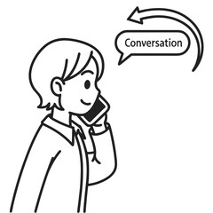 Obraz premium Young person talking on mobile phone, smiling and engaging in conversation, happy communication with speech bubble