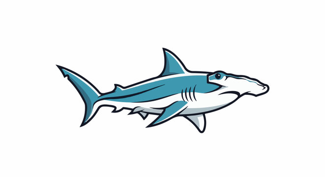Stylized cartoon of a teal hammerhead shark with white underside