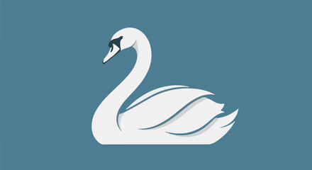 Fototapeta premium Elegant white swan with graceful neck against blue background