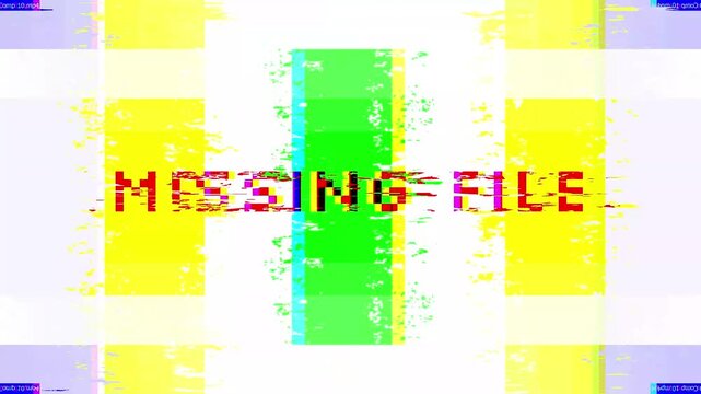 Glitch Missing File Error Screen with Digital Noise and Distorted Color Bars