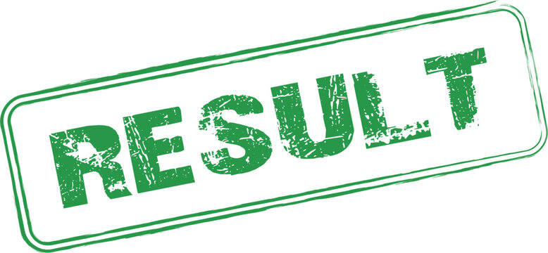 Result stamp, green rectangle with rough edges, achieved outcome seal