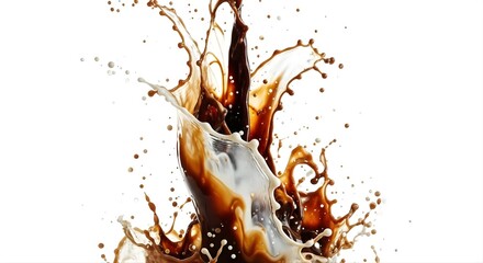 Naklejka premium Dynamic Coffee Splash Frozen in Time Against a White Background.