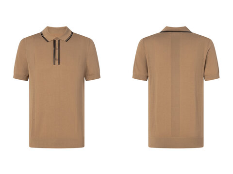 Light brown knitted V-neck sweater with vertical stitch pattern front and back