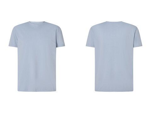 Light blue short sleeve crew neck t-shirts front and back view clothing fabric cotton
