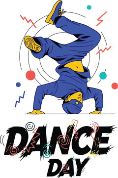 A colorful illustration of a dancer performing a headspin on Dance Day