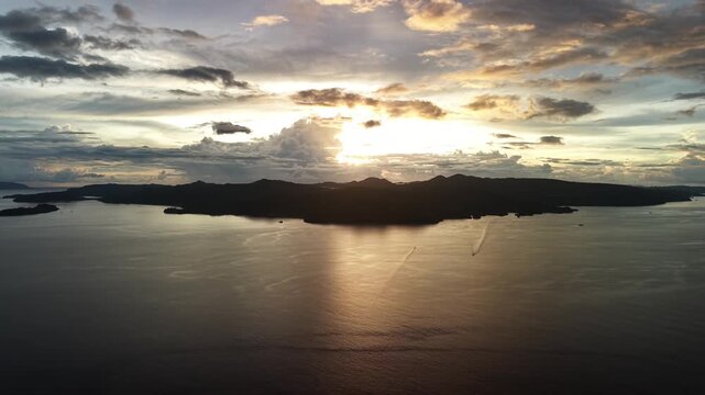Aerial Sunset View Over Labuan Bajo Islands in Flores, Indonesia