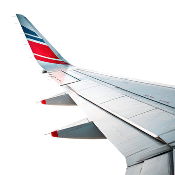 Commercial airplane wing with winglet isolated on transparent background