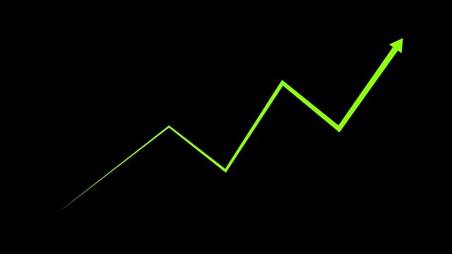 Arrow chart growing up animation. Exponential growth and Business profit increase. green arrow rising transparent background.