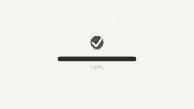 100 loading bar with a check mark, ideal for web design, software updates, completion progress, technology concepts, and success themes.