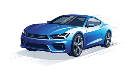Naklejka premium Dynamic Illustration of a Sleek Blue Modern Sports Car Speeding on a White Background