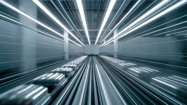 Speed Motion Blur Tunnel White Light Lines Modern Corridor Fast Perspective View