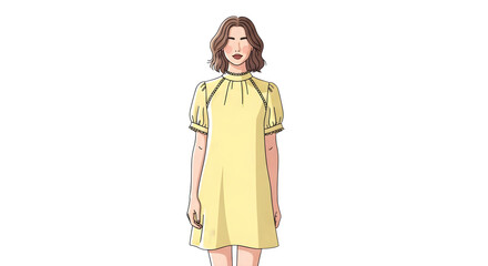 Fototapeta premium Woman wearing a yellow dress isolated on transparent background