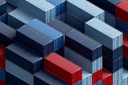 3D stacked container blocks in geometric shipping formation