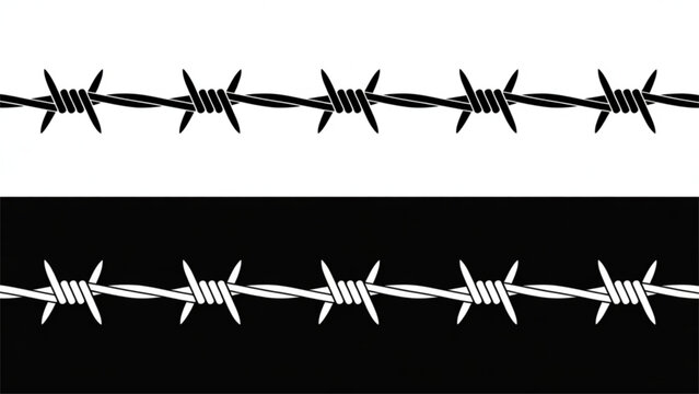 Black and white barbed wire fence sections aligned horizontally Vector