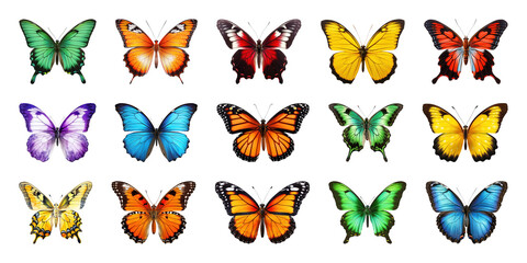 Fototapeta premium PNG Colorful butterflies collection display on transparent background