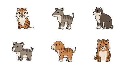 Obraz premium Cartoon animals set cat and dog illustrations in simple flat design style