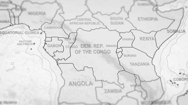 Close Up Of Democtratic Republic Of The Congo Borders. World Map Animation.