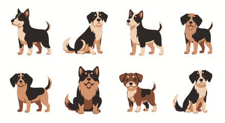 Fototapeta premium Cartoon dogs set collection in various poses on a white background