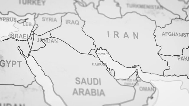 Close Up Of Kuwait Borders. World Map Animation.