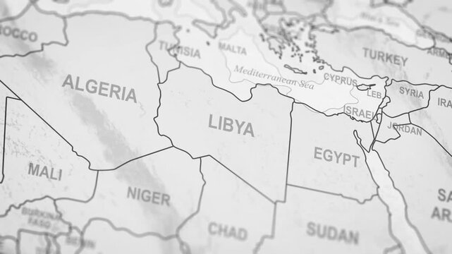 Close Up Of Libya Borders. World Map Animation.
