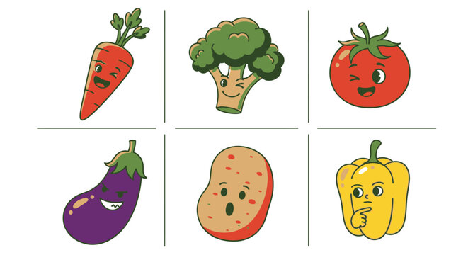 Cartoon vegetables collection isolated on white background for food concepts