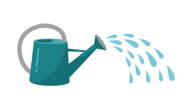 Cartoon watering can spouting water illustration isolated on white background