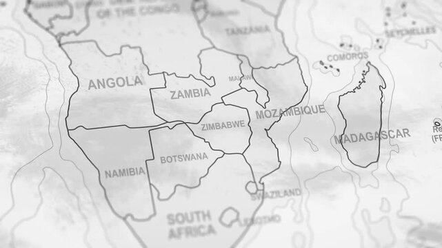Close Up Of Zimbabwe Borders. World Map Animation.